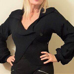 Sonia Rykiel Paris Shrug Sweater Cardigan Black 100% Cotton Size 42 Italy
